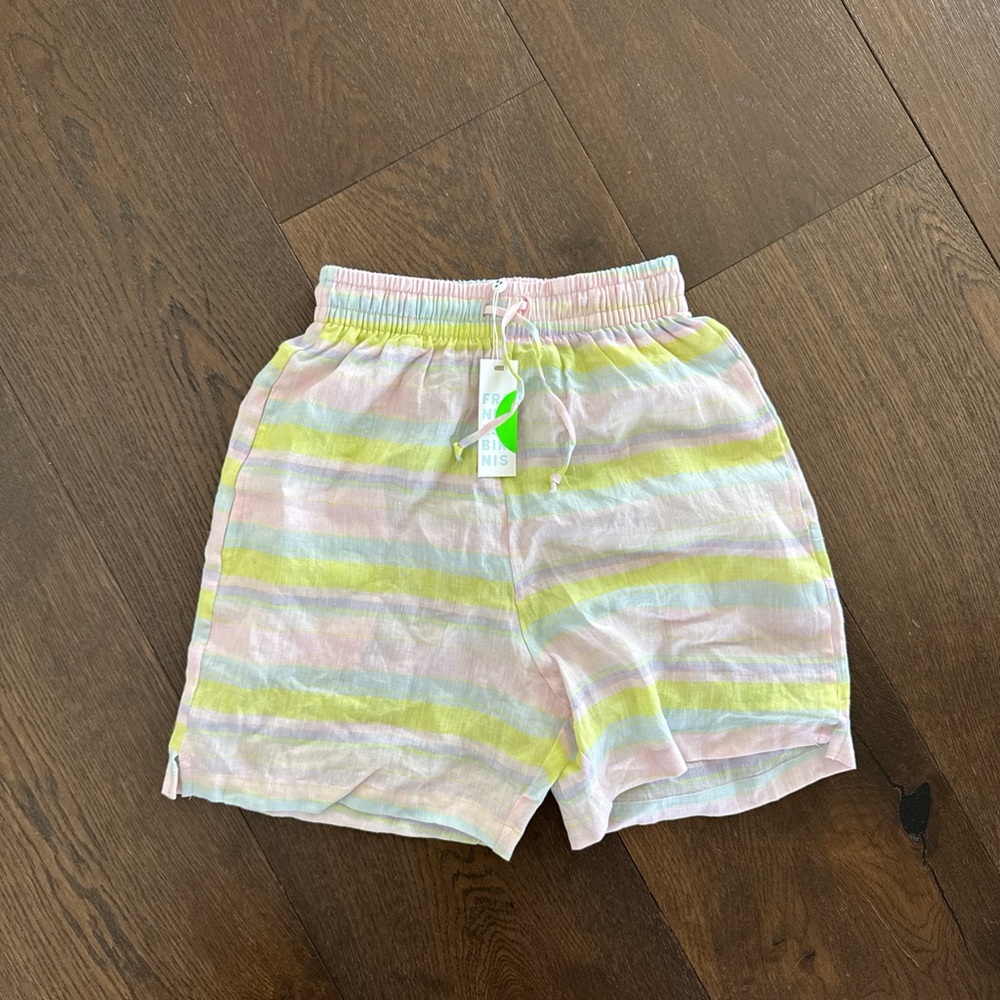Striped Kids Shorts - Pastel Pink, Green, and White